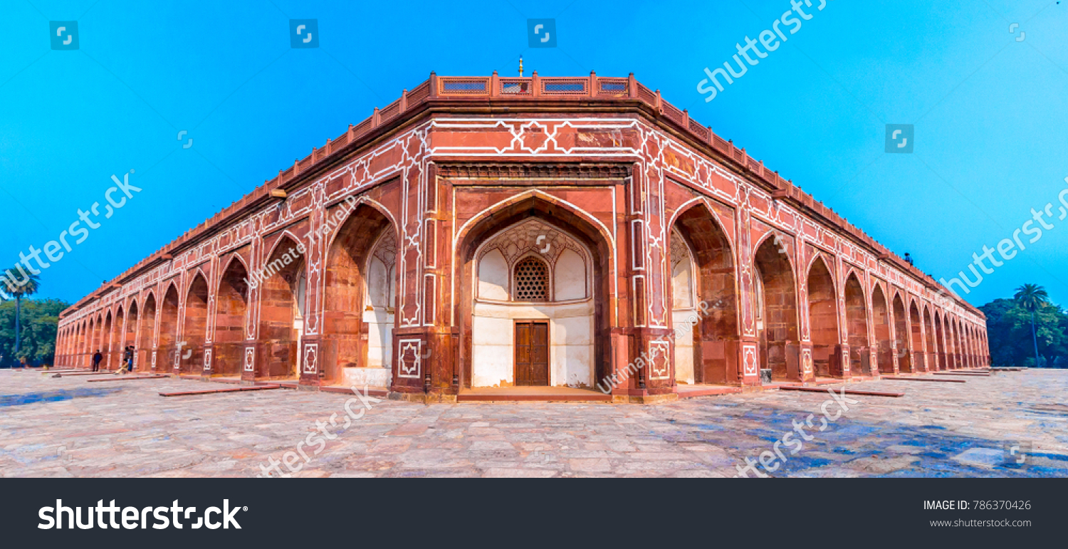 Panoramic views of the first garden-tomb on the Indian subcontinent. The Tomb is an excellent example of Persian architecture. Located in the Nizamuddin East area of Delhi, India. #786370426