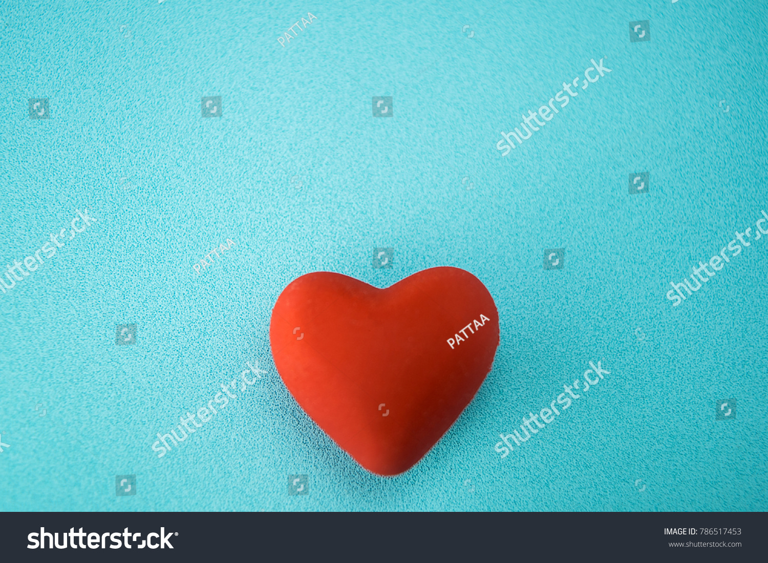 Red hearts on a blue plastic background style soft for Valentine's day. #786517453