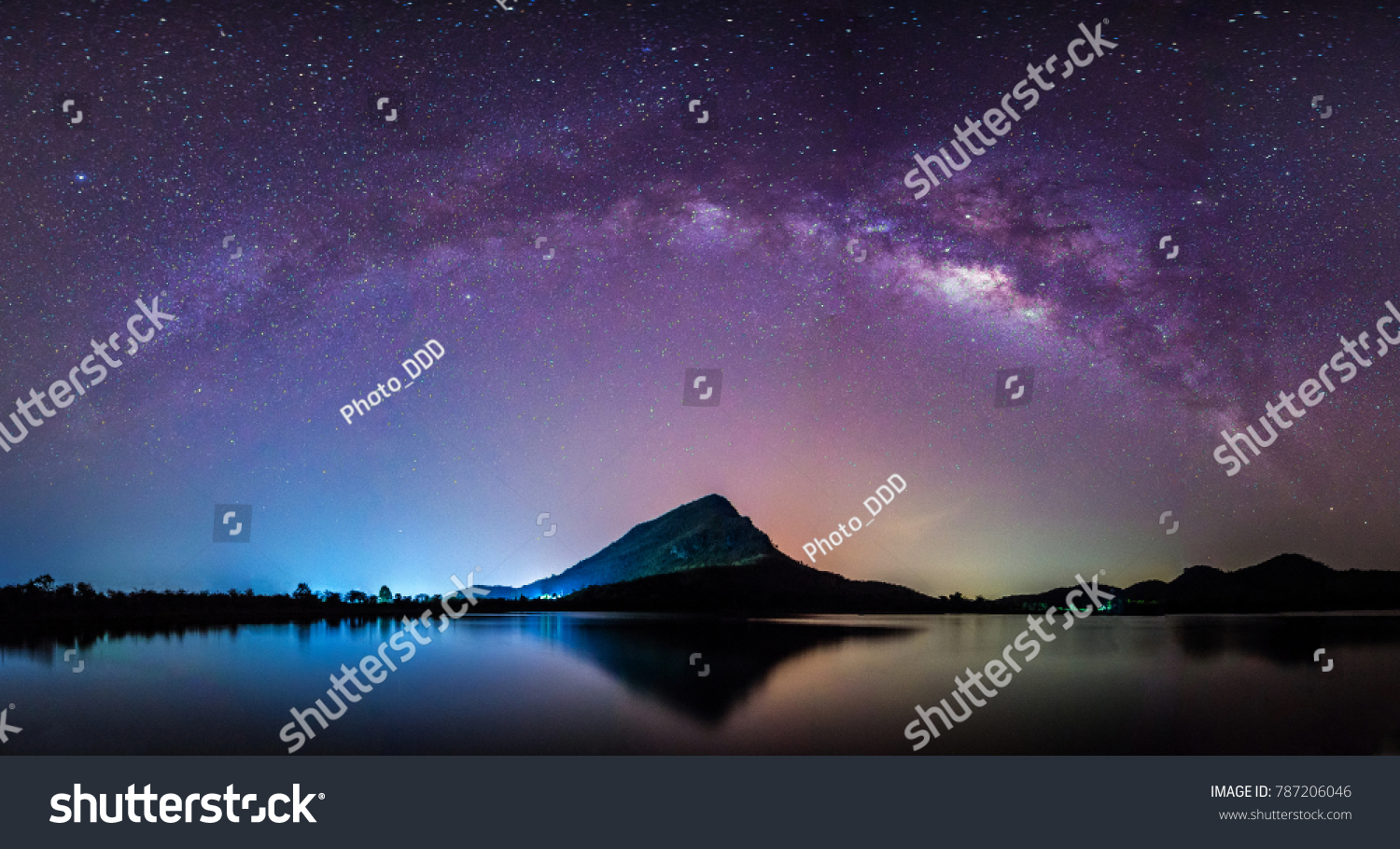 night landscape mountain and milky way  galaxy background our galaxy, thailand , long exposure , low light  #787206046