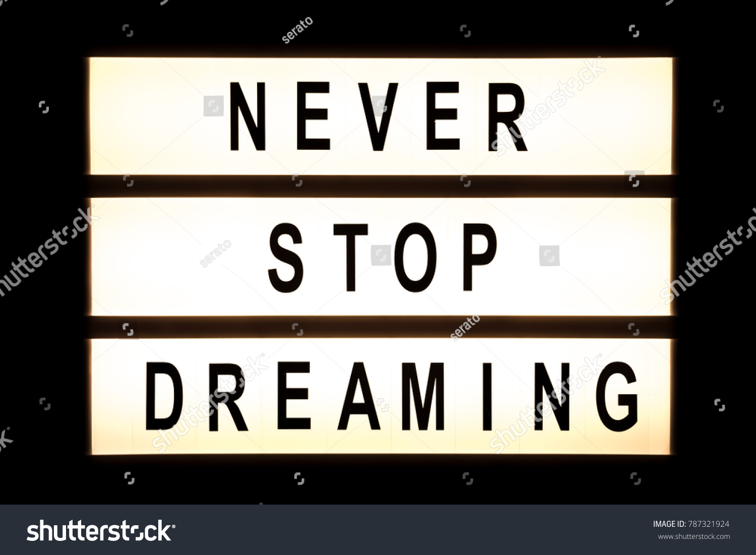 Never stop dreaming hanging light box sign board. #787321924