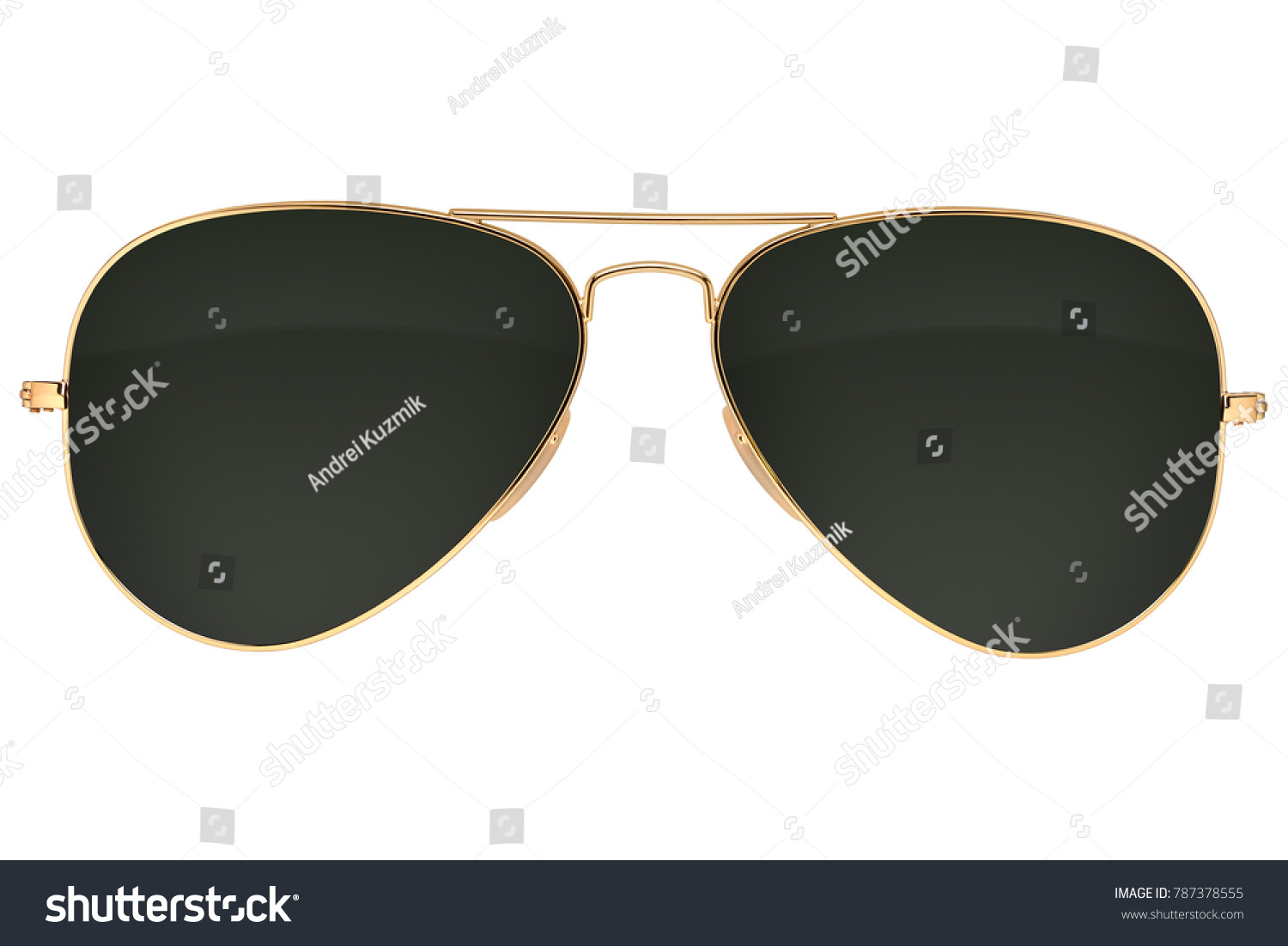 Gold frame aviator black sunglasses isolated on white background with clipping path #787378555