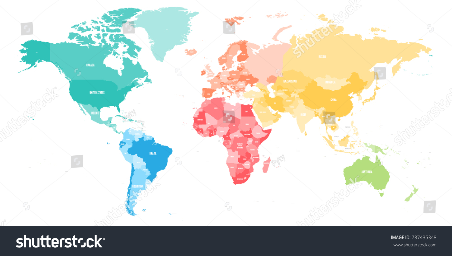 Colorful Political Map Of World Divided Into Six Royalty Free Stock Vector 787435348 5383