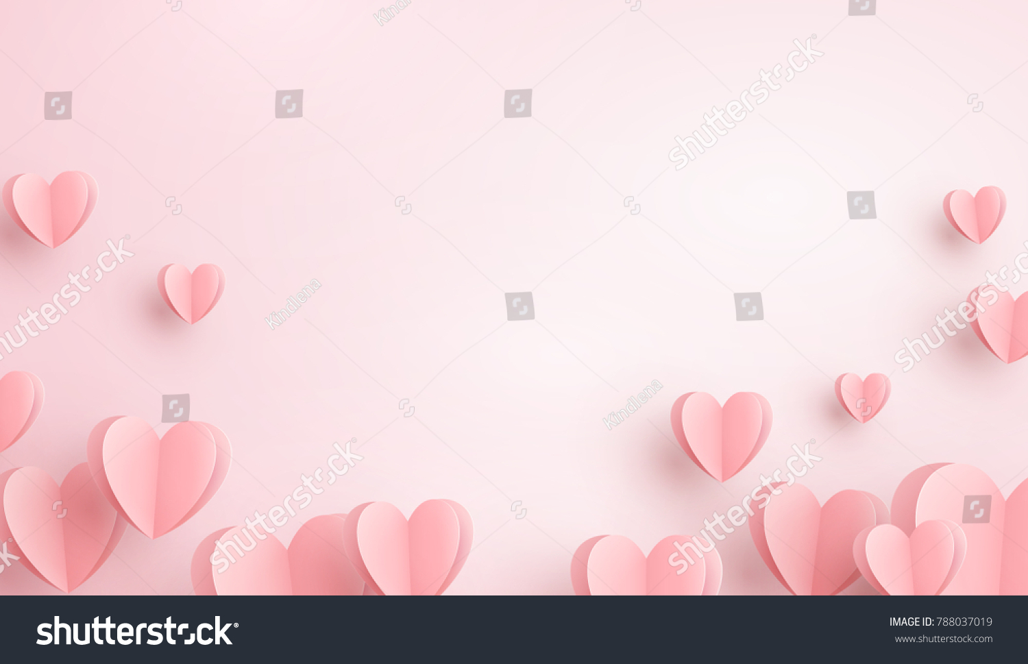 Paper elements in shape of heart flying on pink background. Vector symbols of love for Happy Women's, Mother's, Valentine's Day, birthday greeting card design. #788037019