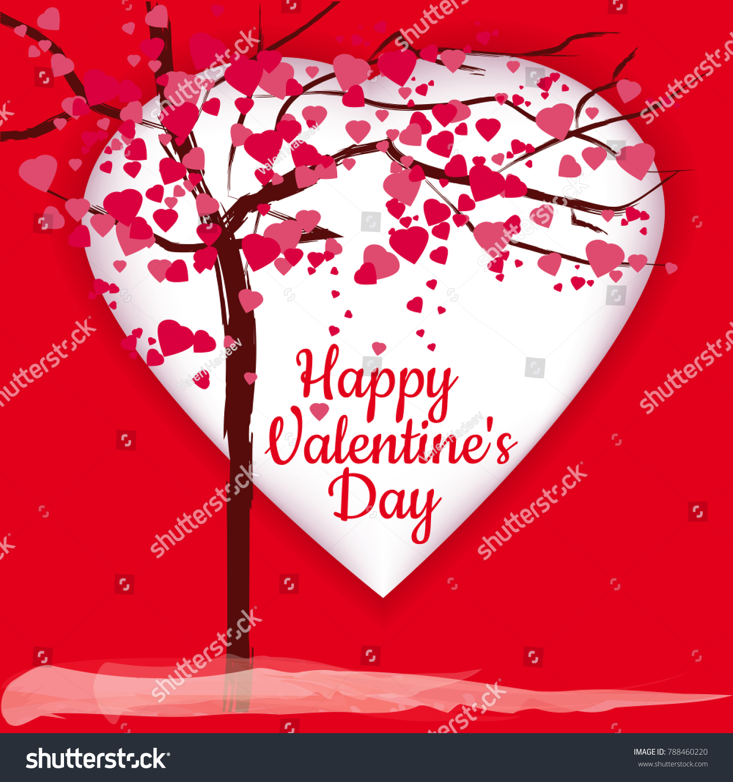 Valentine's day, tree of pink hearts, greeting card, background, red hearts, flare, vector, illustration, isolated #788460220