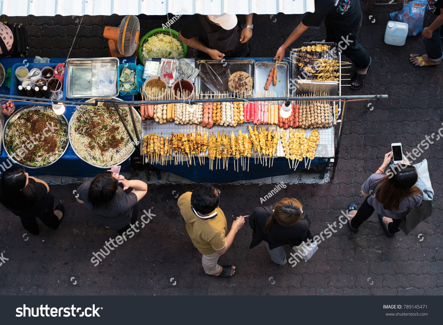 street food market ,thailand street food,Top view of a Thai street food  #789145471