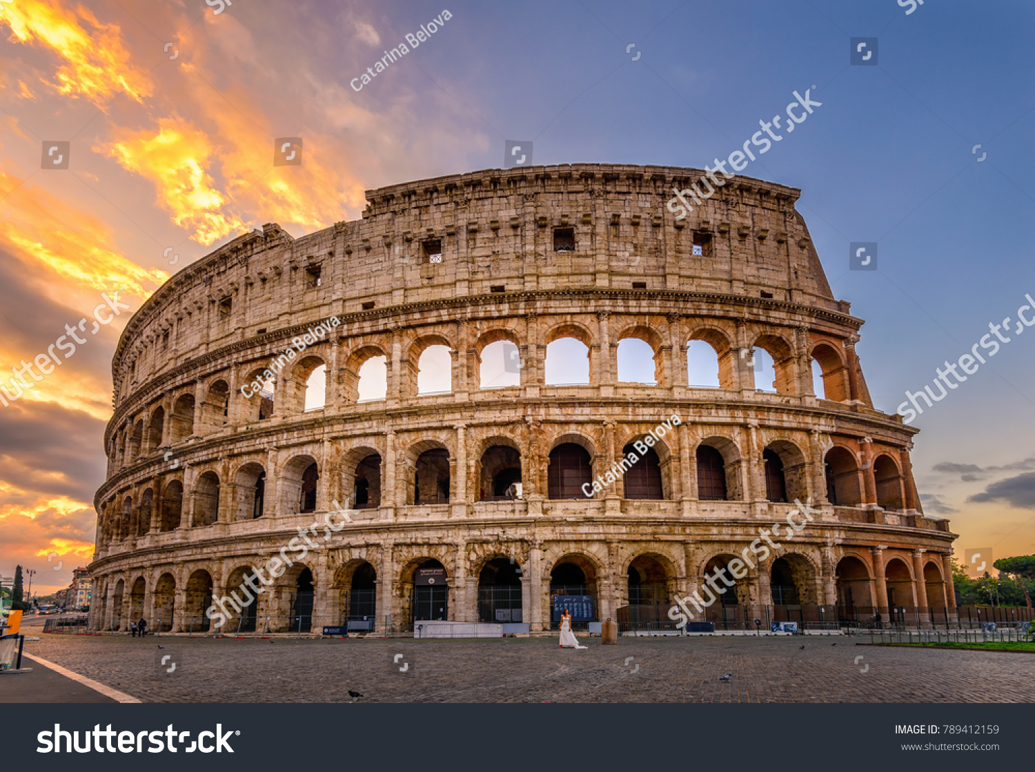 Sunrise view of Colosseum in Rome, Italy. Rome architecture and landmark. Rome Colosseum is one of the main attractions of Rome and Italy #789412159