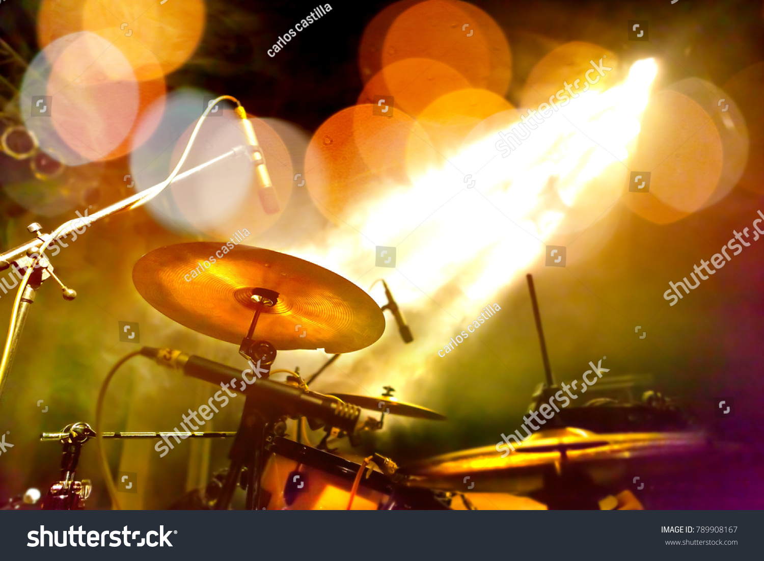 Drum and stage.Leisure and night entertainment.Live music concept background #789908167