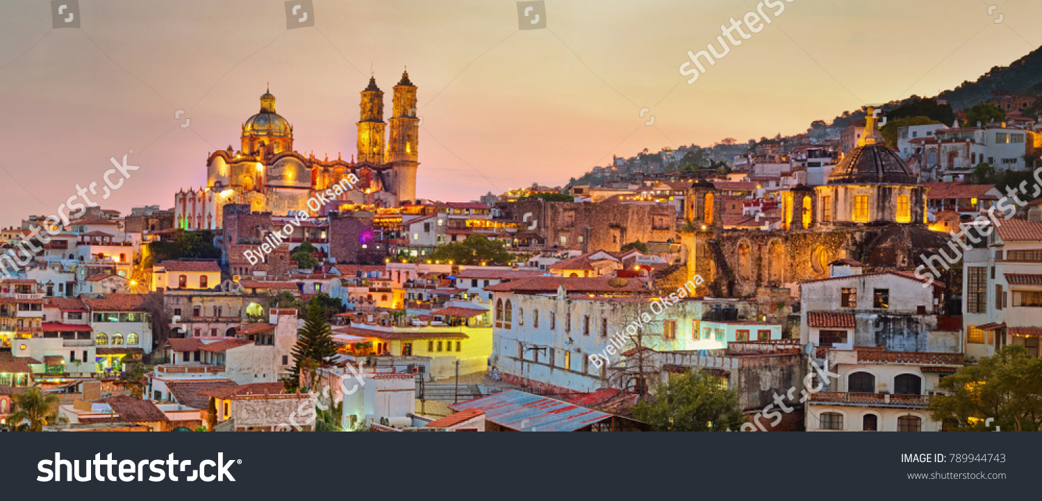 Panorama of Taxco city at sunset in Mexico #789944743