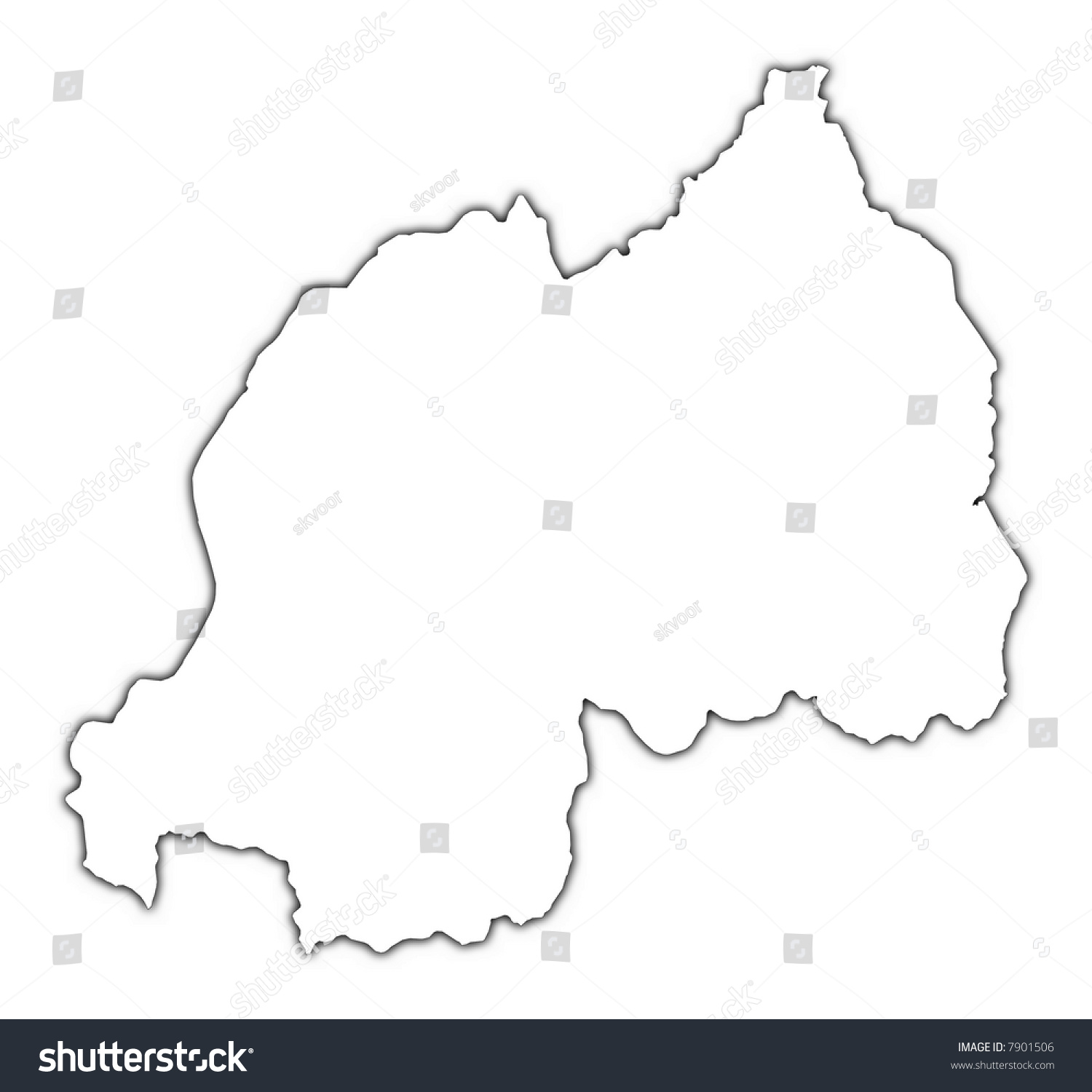 Rwanda outline map with shadow. Detailed, - Royalty Free Stock Photo ...