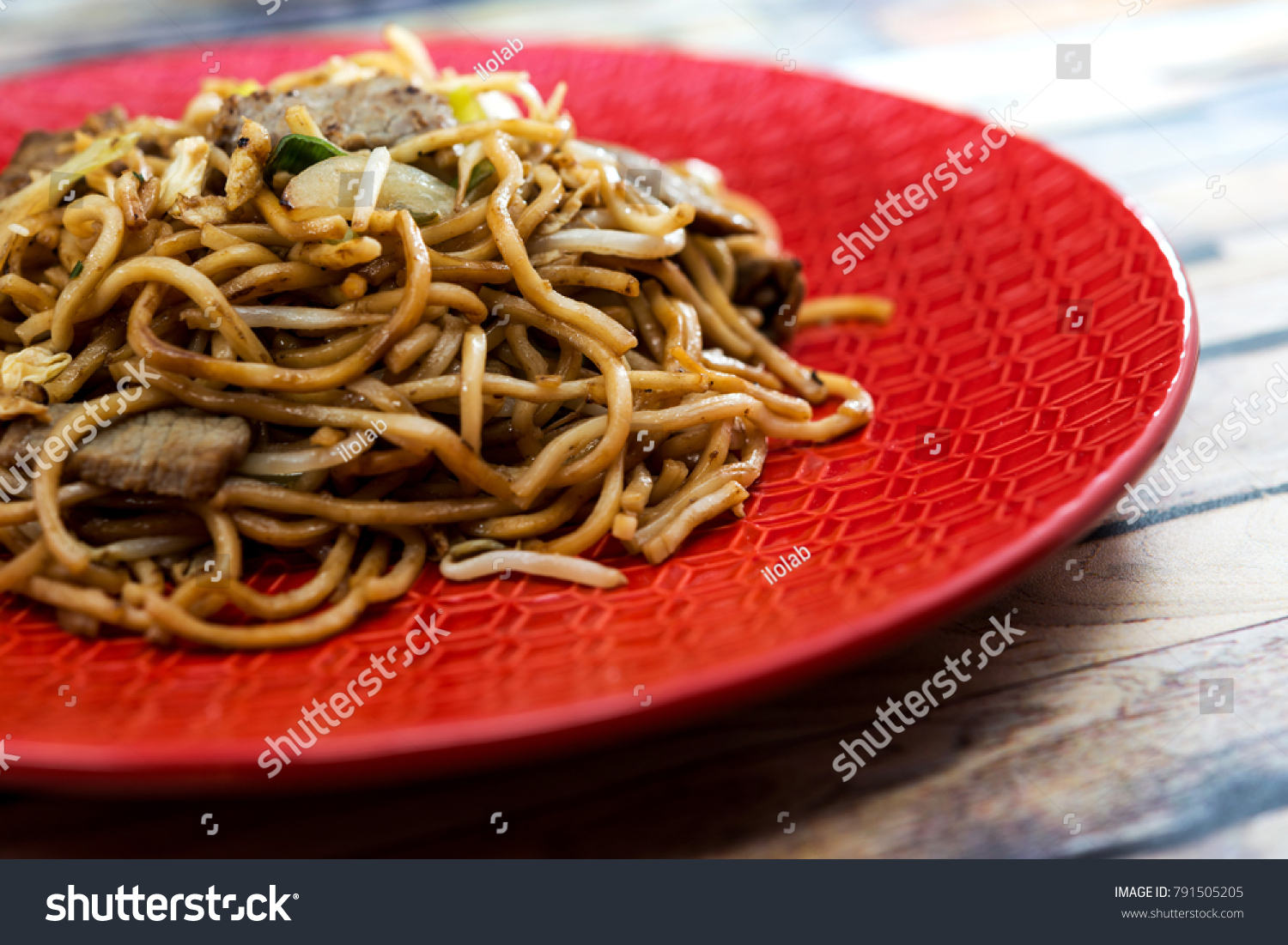 fried beef noodle food on the table  #791505205