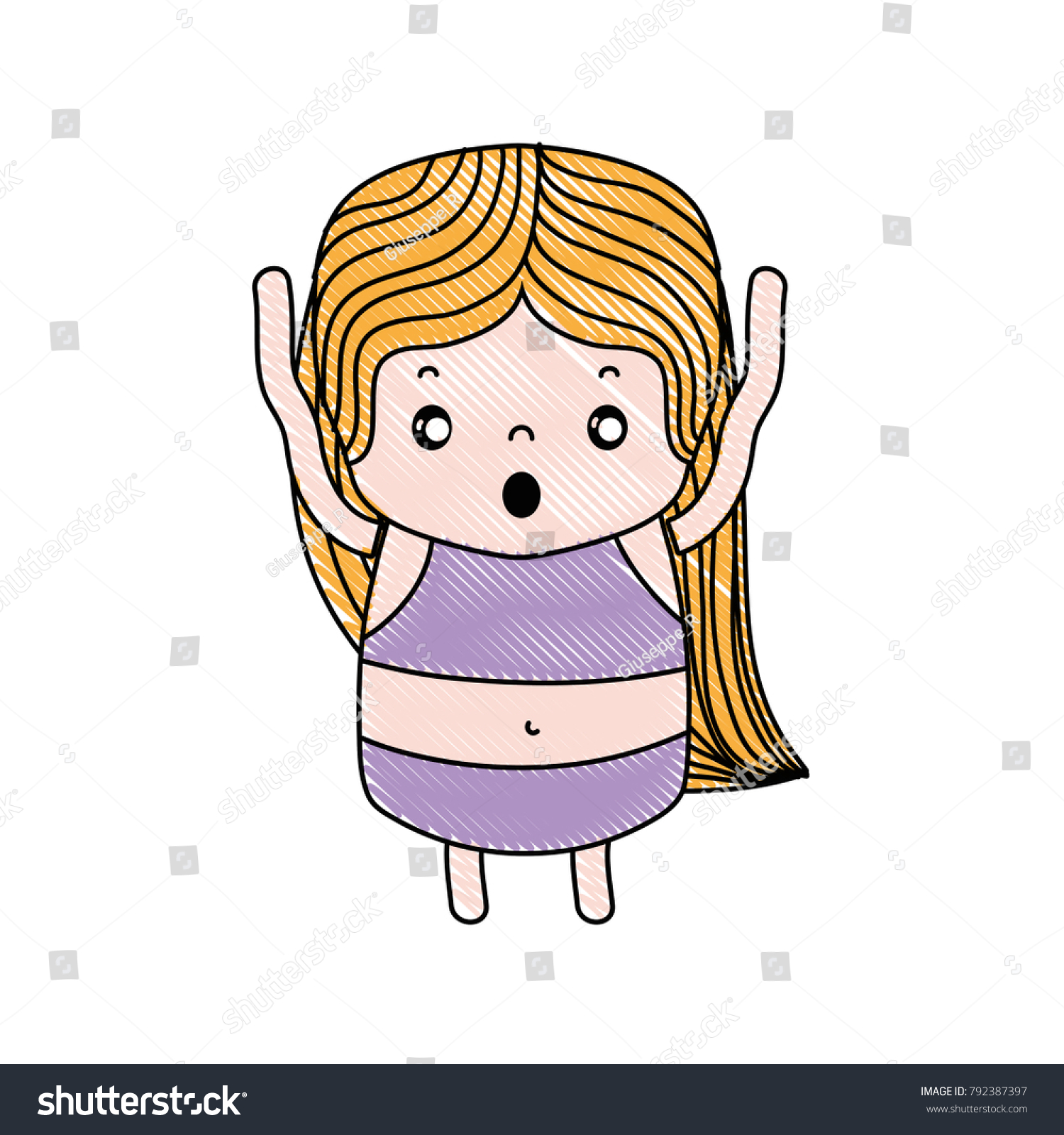 Grated Girl Wth Long Hair And Scared Face Royalty Free Stock Vector 792387397