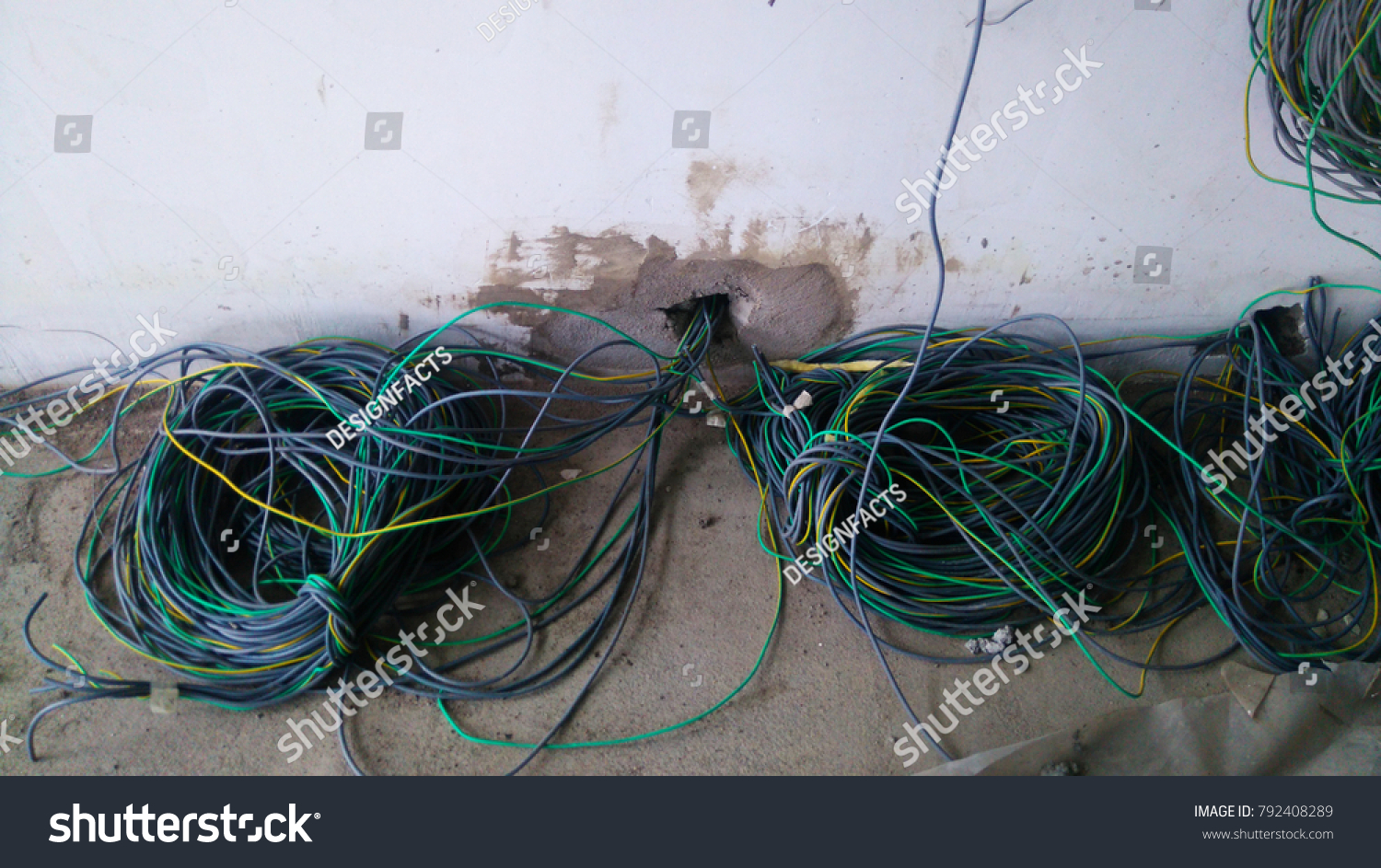 Electrical wiring work at a construction site.Wire extension. #792408289