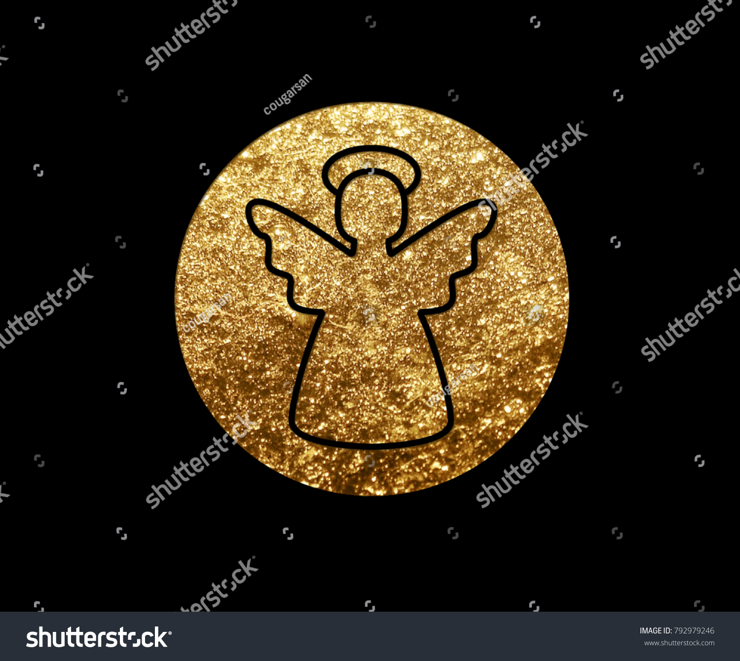 The isolated golden glitter Christmas angel flat icon on black background #792979246