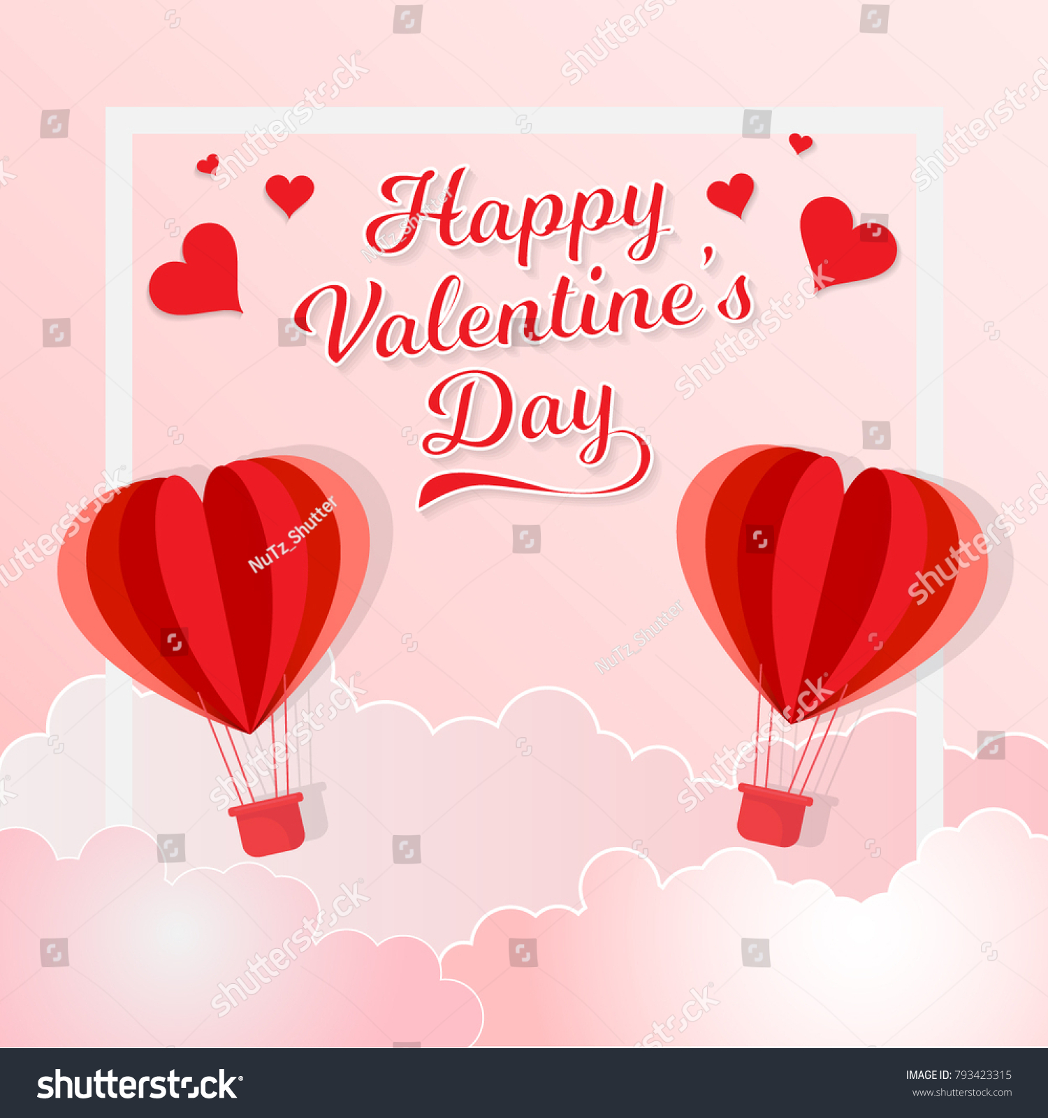 Illustration of red heart balloon flying on the sky with the words for valentine's day #793423315
