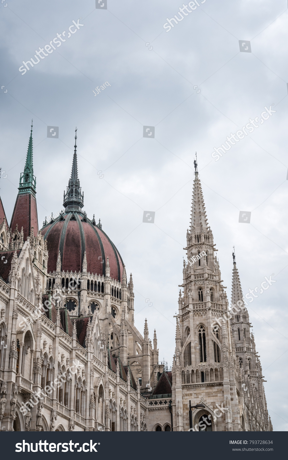 Budapest, Hungary - August 13, 2017: Outdoors view of Hungarian Parliament Building. It is the seat the National Assembly of Hungary #793728634