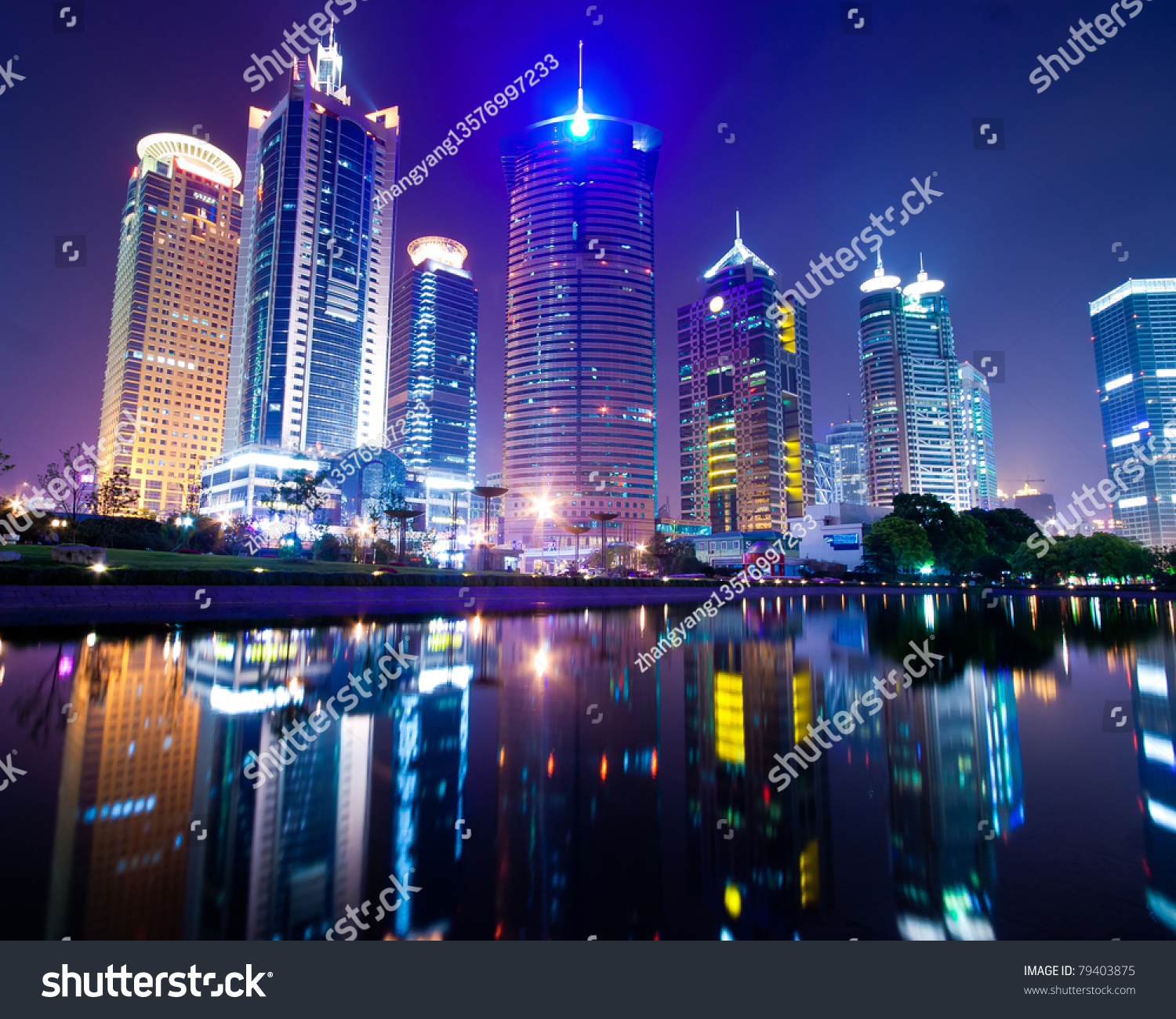 the night view of the lujiazui financial centre in shanghai china. #79403875