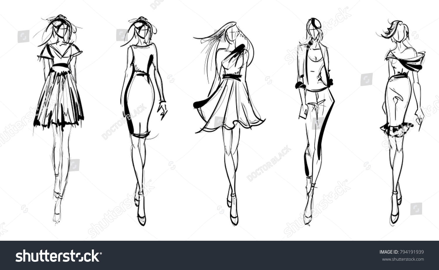 Stylish fashion models. Pretty young girls. Fashion girls Sketch #794191939