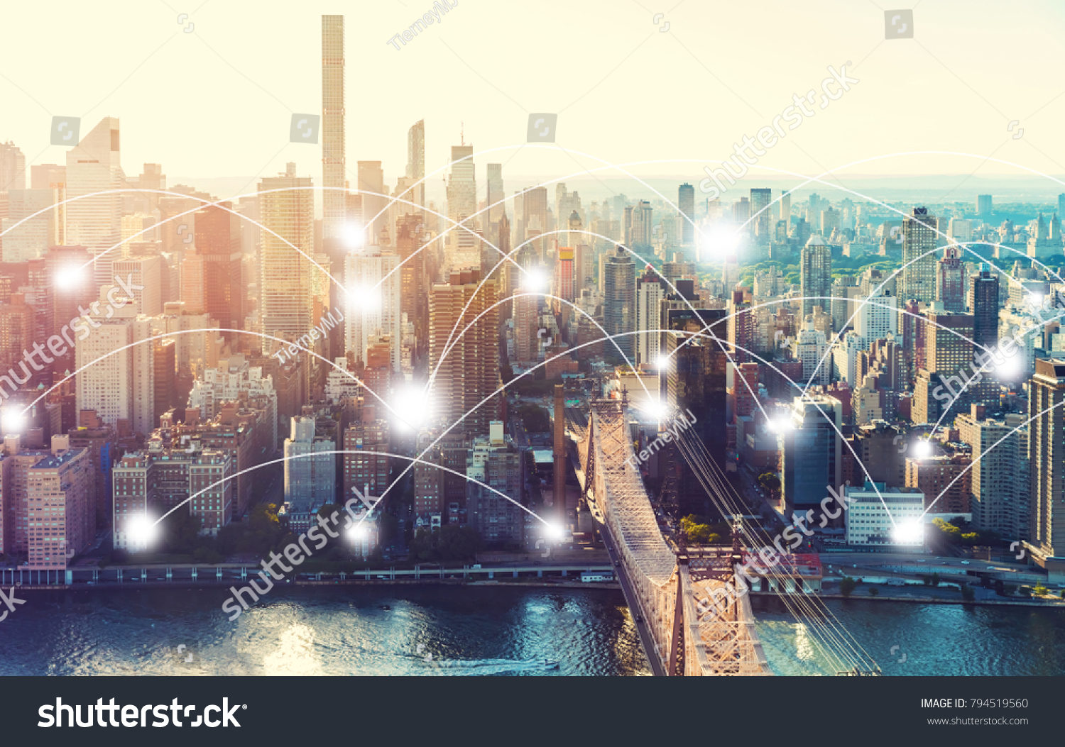 Network and connection technology concept with the New York City skyline near Midtown #794519560