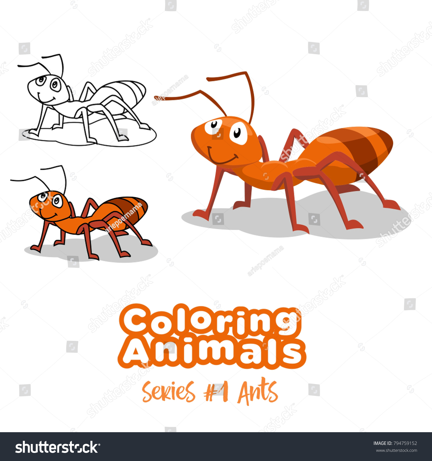 Coloring animals ants vector cartoon for kids - Royalty Free Stock