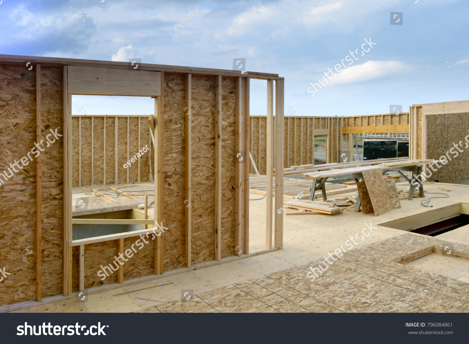 New Home House Construction Framing Lumber Builders Carpentry Craftsman #796084861