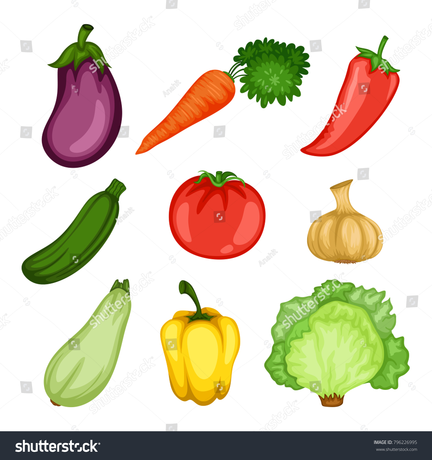 Cartoon Illustration Set of Different  Vegetables #796226995