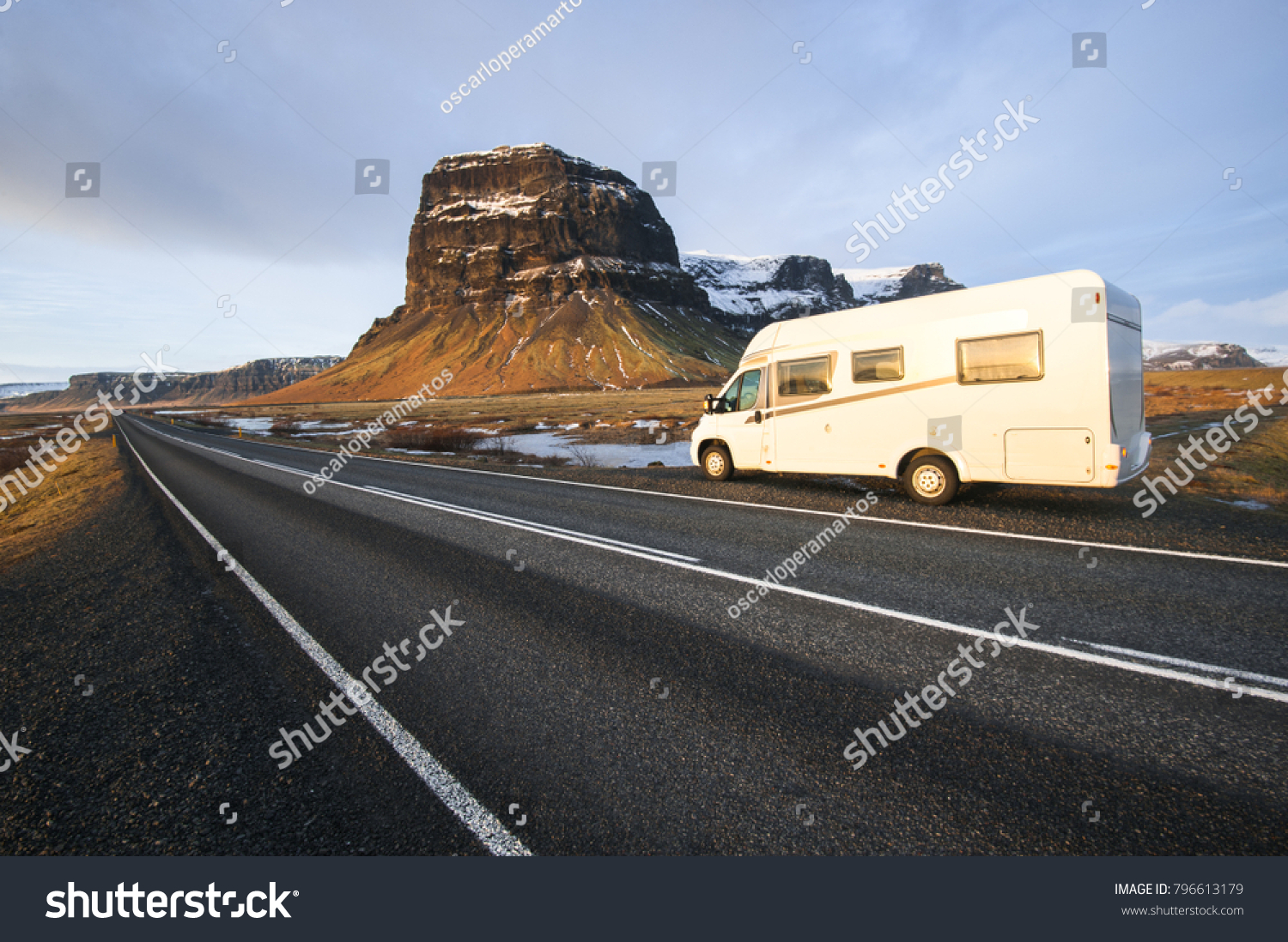 a road in Iceland with motorhome #796613179