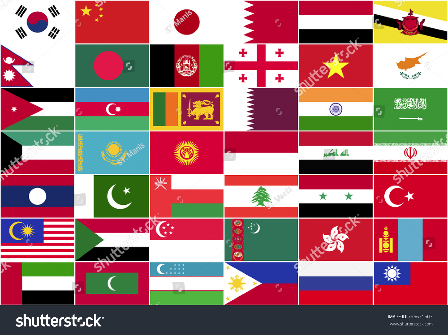 asian national flags - Royalty Free Stock Vector 796671607 - Avopix.com