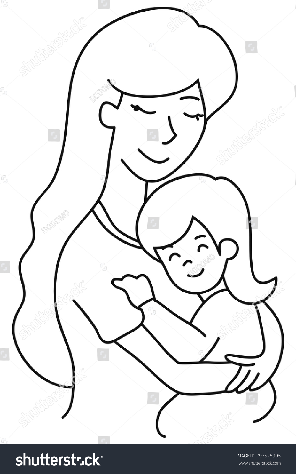 Vector Hand Drawn Mother Hugging Daughter Royalty Free Stock Vector 797525995 0732