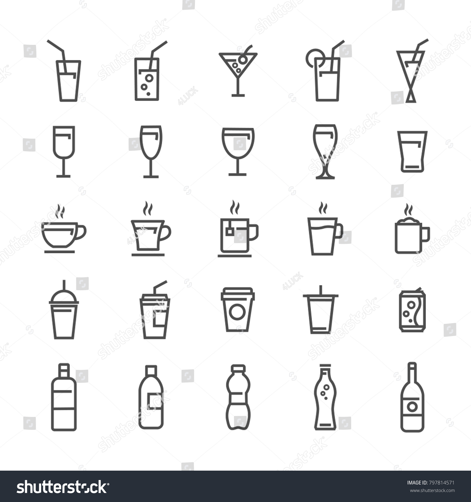 vector drink lines icons set grey on white background #797814571