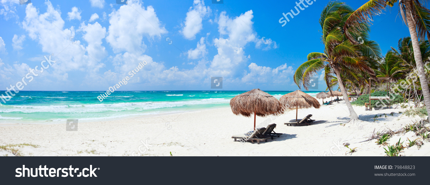 Panorama of Beautiful Caribbean coast in Tulum Mexico #79848823