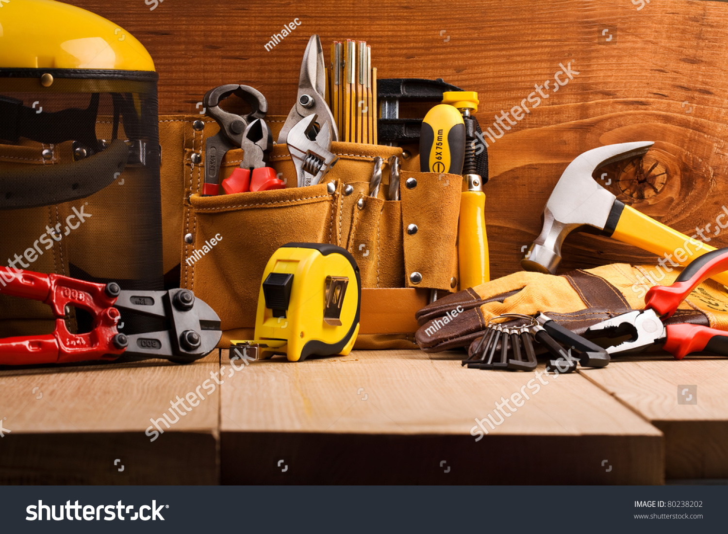 set of working tools on wooden boards #80238202