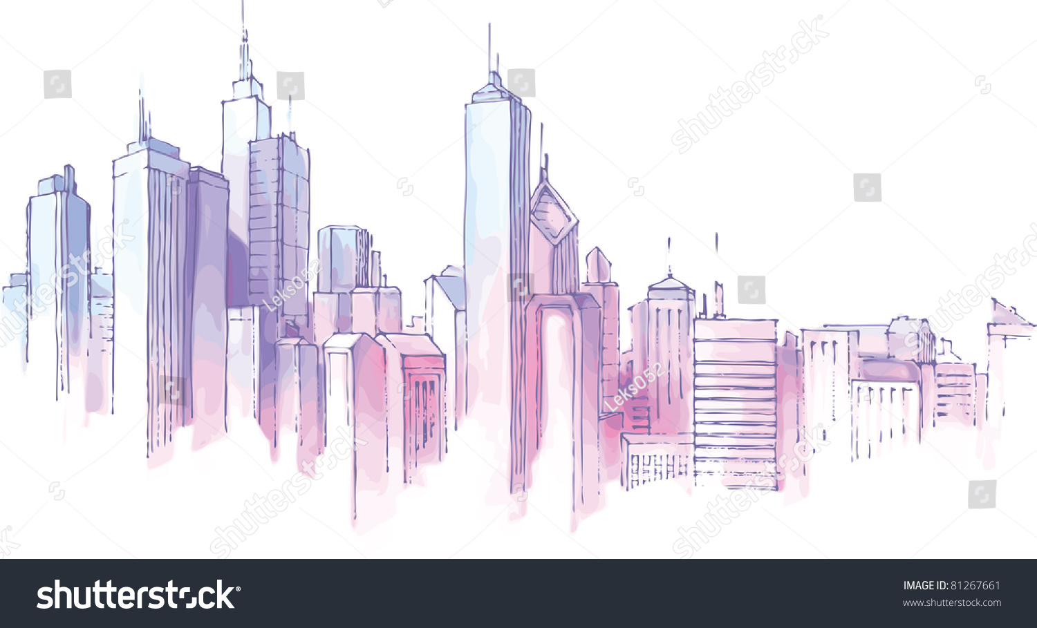 The hand-drown city skyline in a pastel shades. #81267661