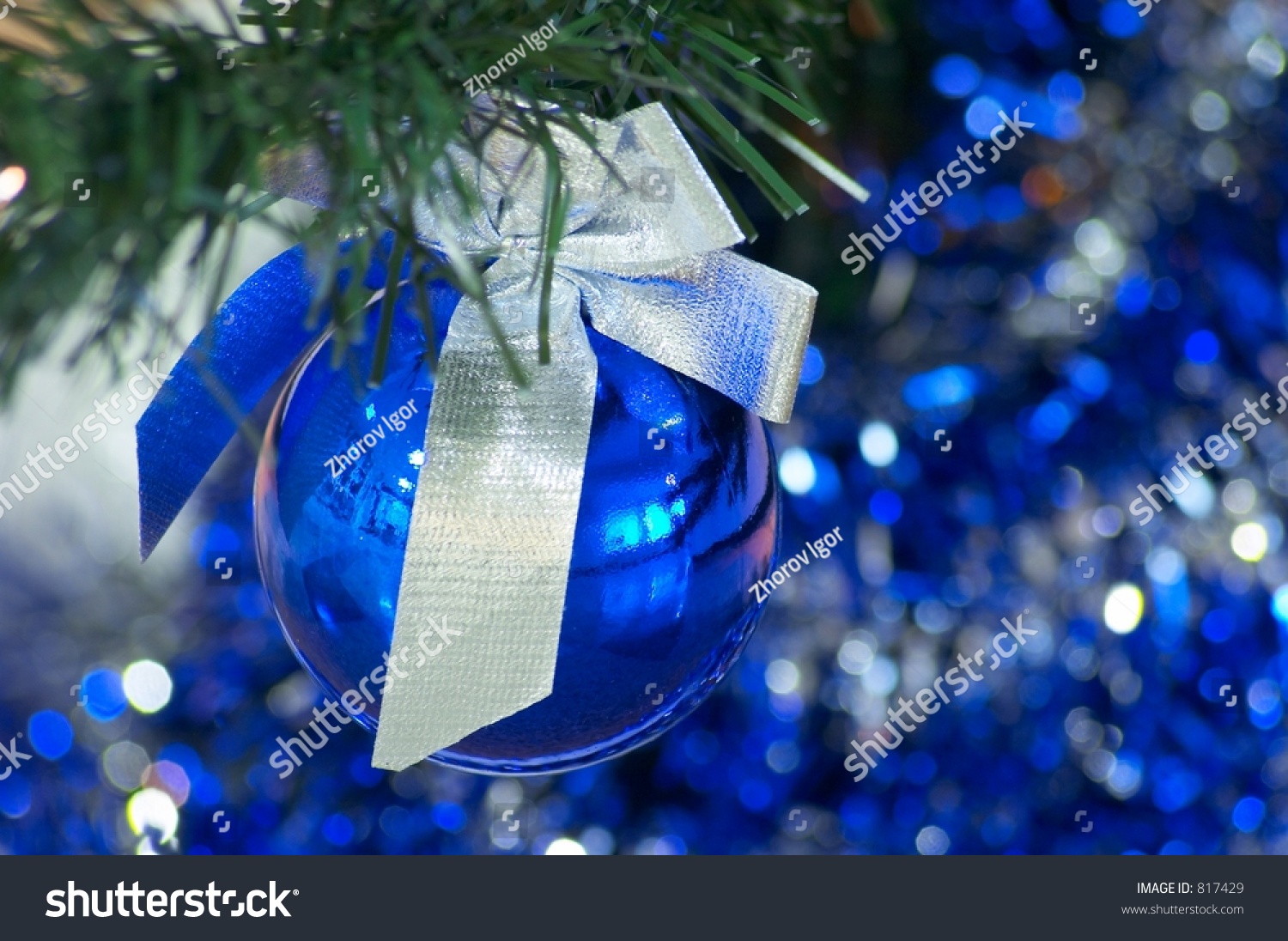 Blue christmas ball with silver ribbon #817429