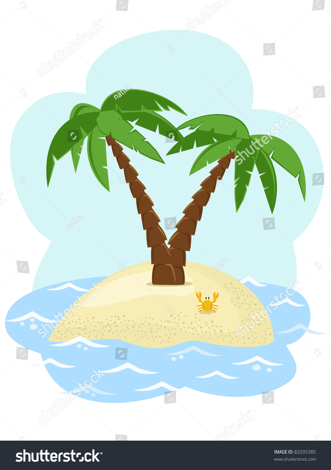 Tropical Island With Two Palm Trees Among The Royalty Free Stock Vector Avopix Com