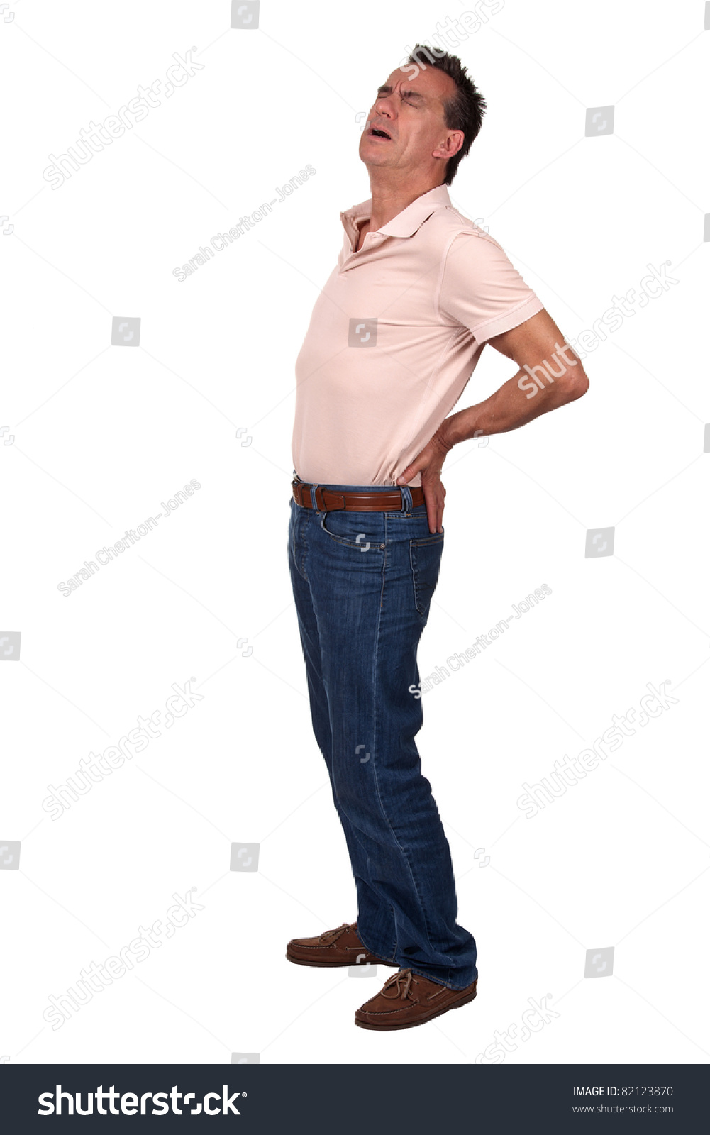 Full Length Portrait of Middle Age Man with Back Pain wearing Casual Clothes #82123870