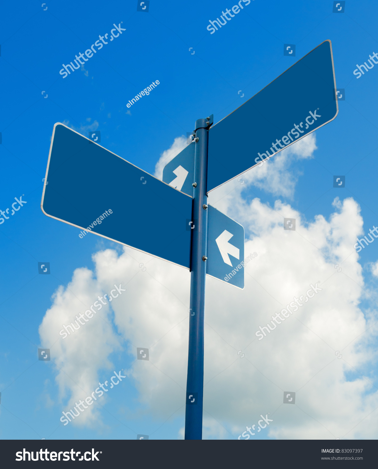Blank blue road signs in bright sky, clipping path. #83097397