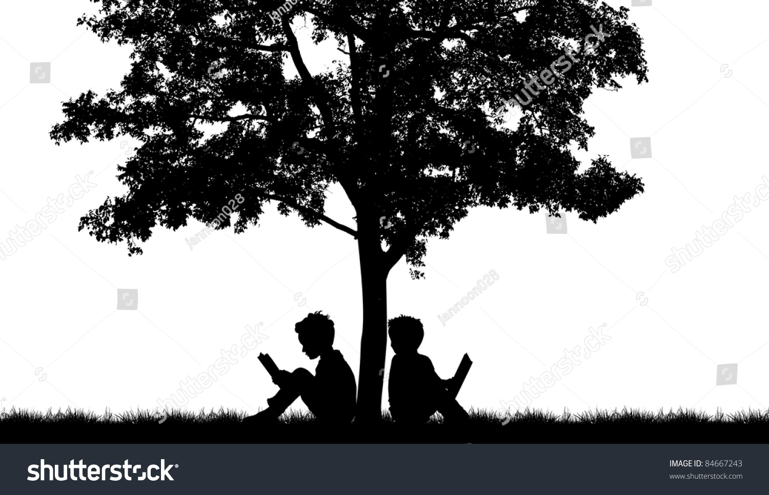 Silhouettes Of Children Read Book Under Tree Royalty Free Stock Photo Avopix Com