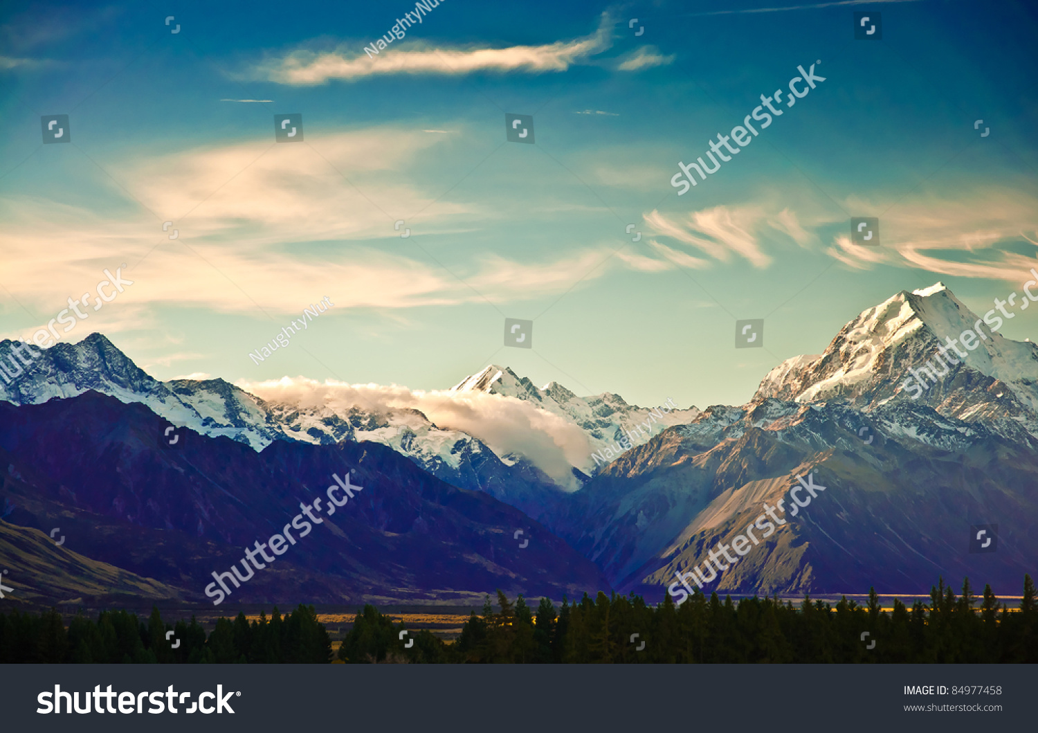 New Zealand scenic mountain landscape shot at Mount Cook National Park. #84977458