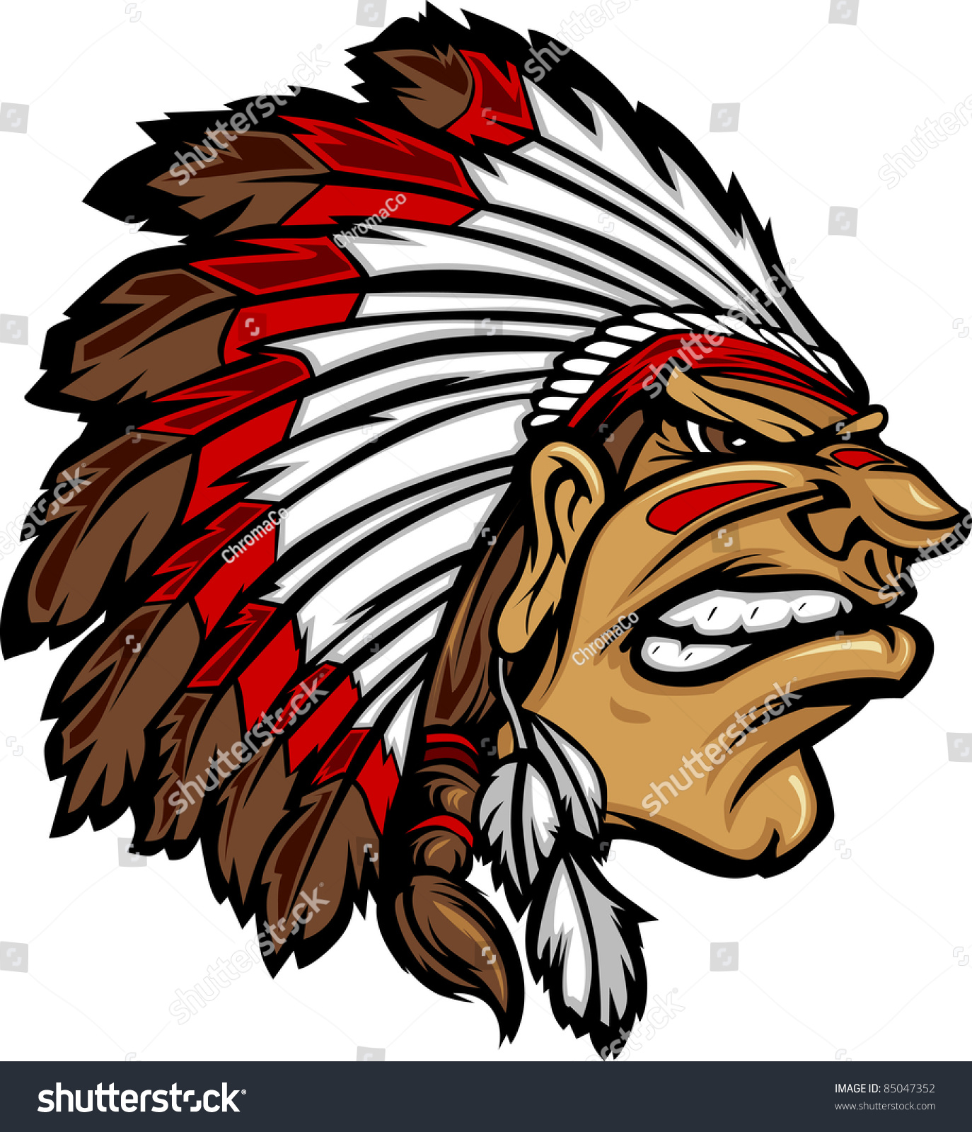 Indian Chief Mascot Head Cartoon Vector Graphic Royalty Free Stock