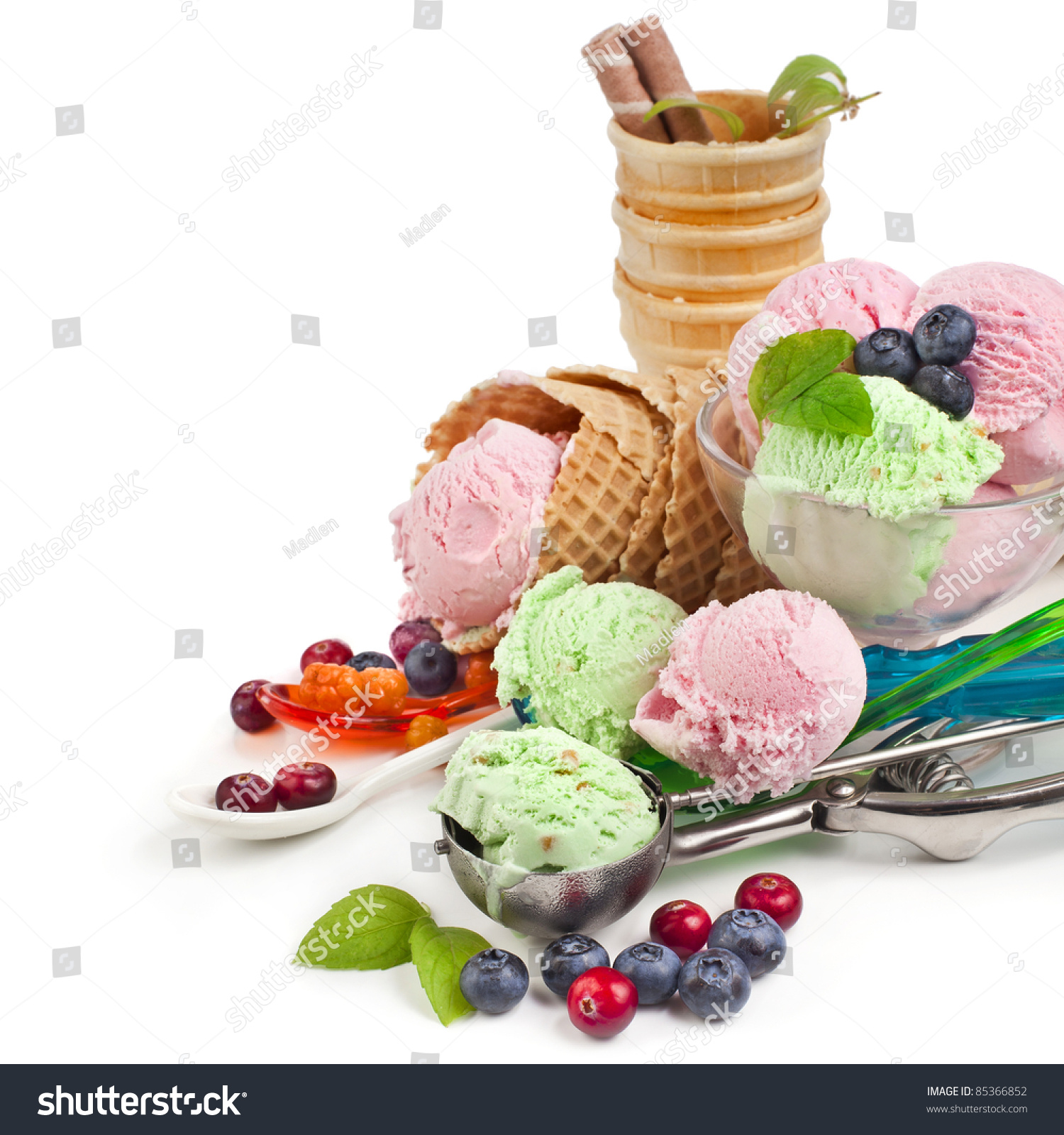 ice cream with fresh berries isolated on white background #85366852