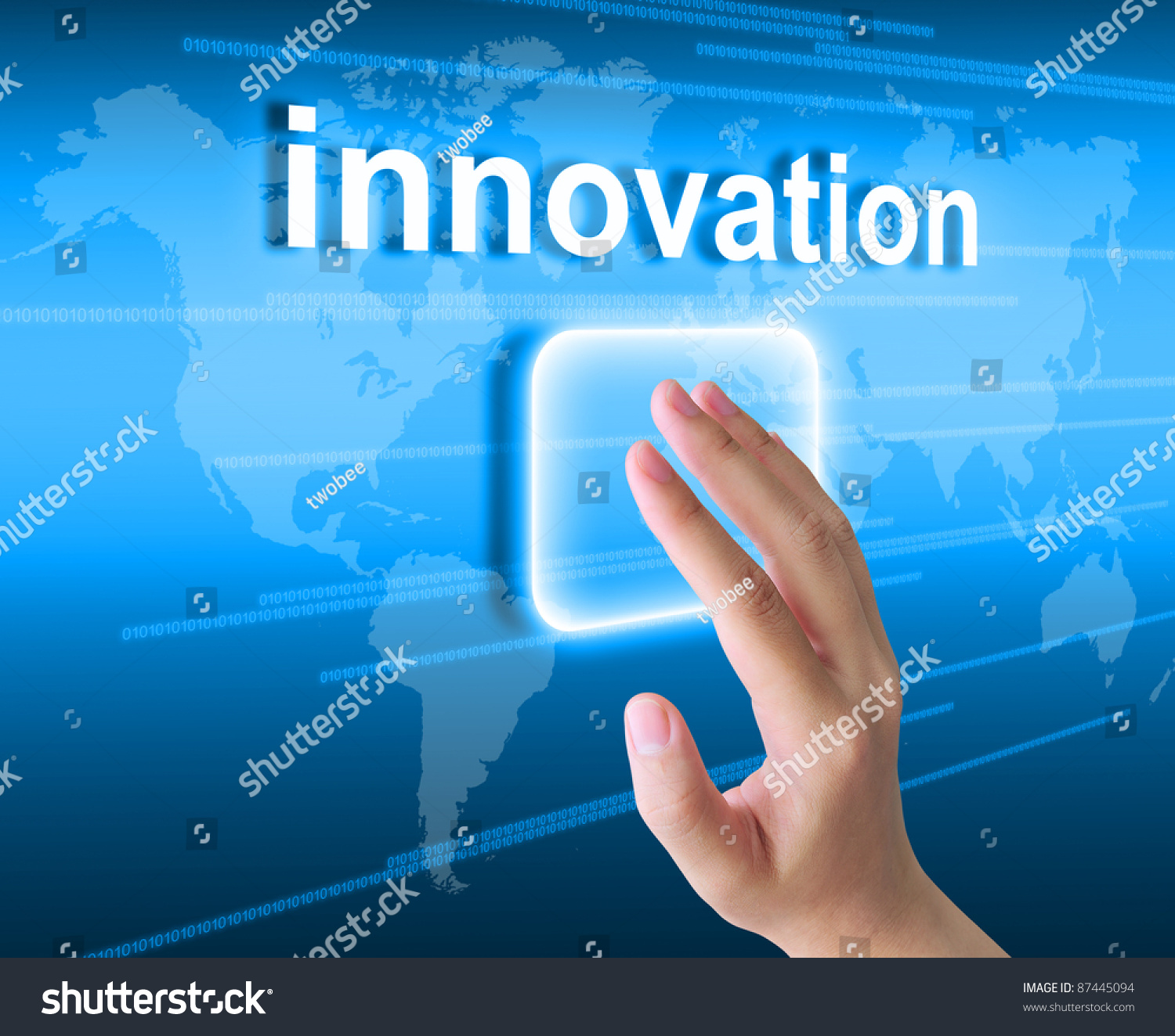 hand pushing innovation button on a touch screen interface #87445094