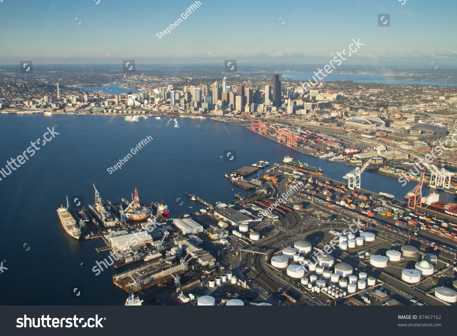 Seattle, Elliott Bay and the Port from above West Seattle #87467162