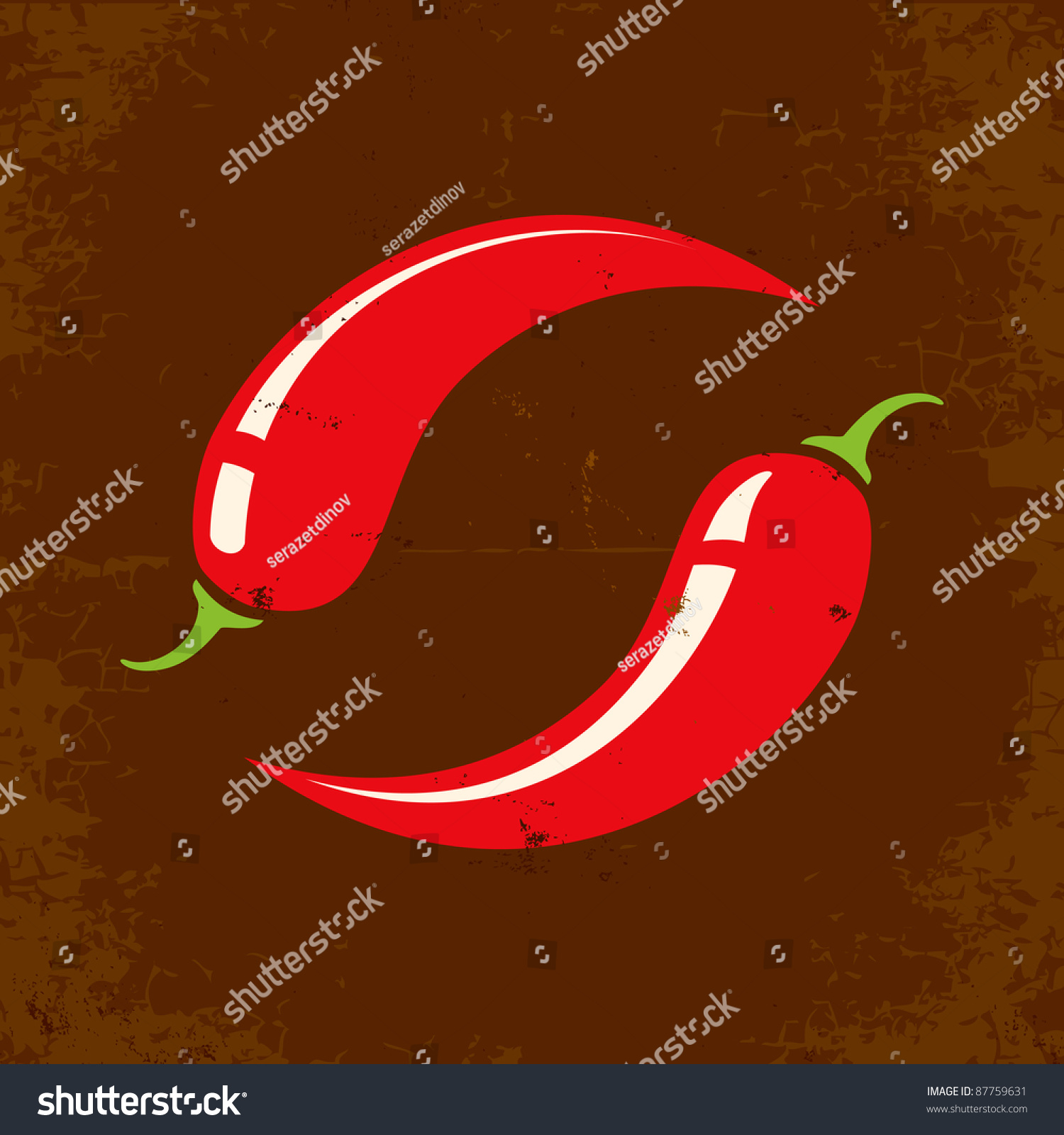 Retro illustration of two chili peppers #87759631