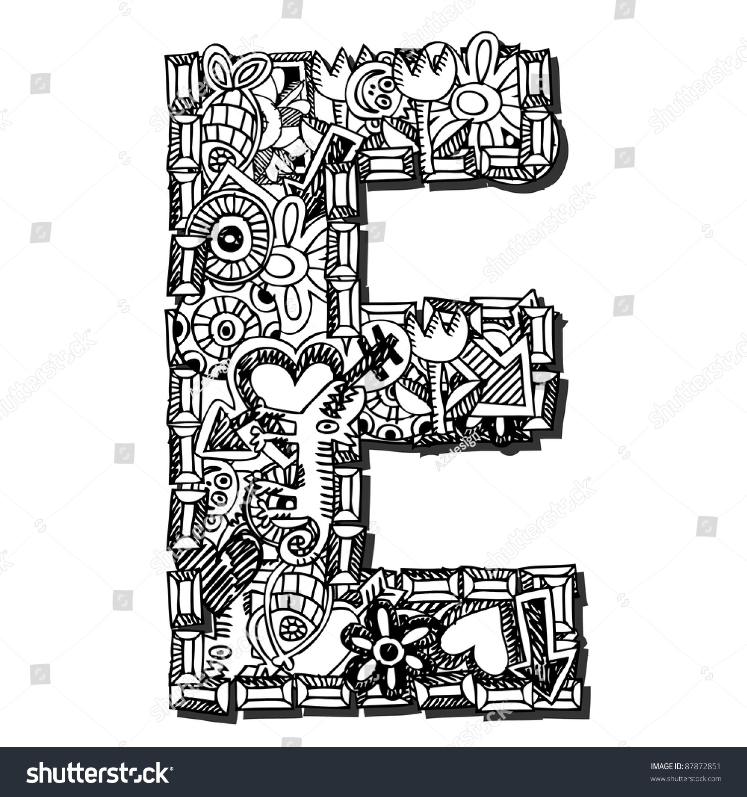 Royalty Free Childlike Doodle ABC Crazy Letter E 87872851 Stock