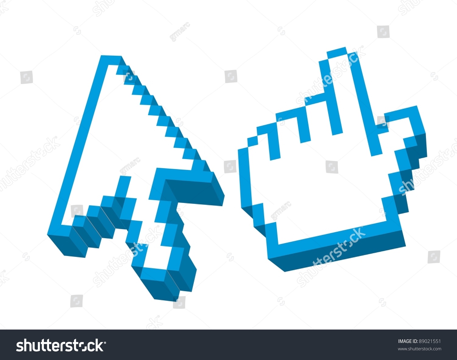 3d blue arrow and hand cursors isolated over white background. #89021551