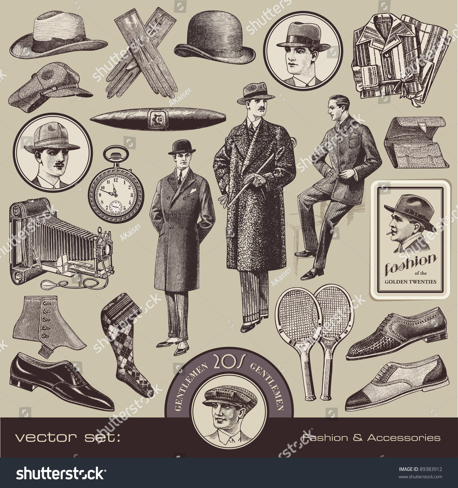 vector set: Gentlemen's fashion and accessories of the 20s #89383912