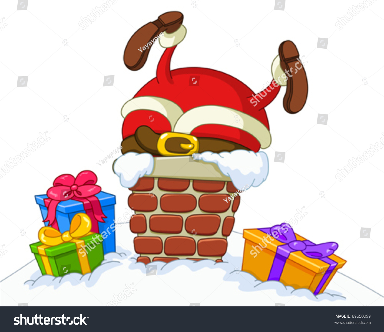 Santa Claus stuck in a chimney - Royalty Free Stock Vector 89650099