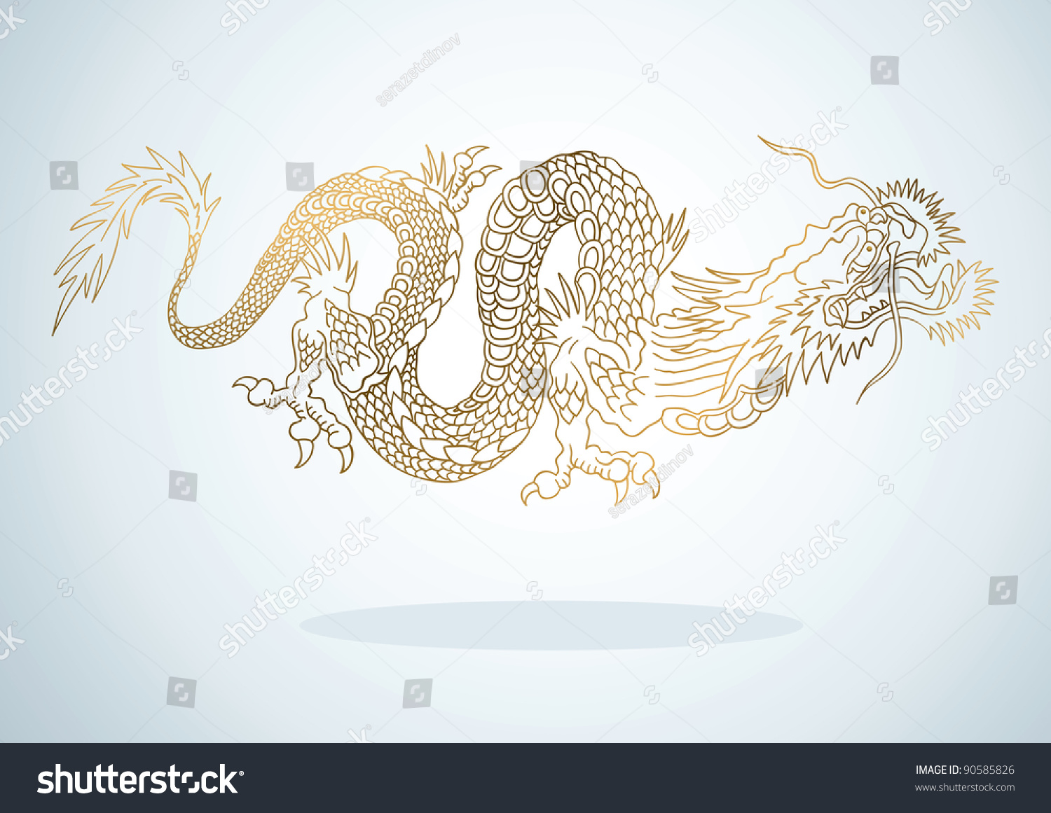 Illustration of golden dragon in the Asian style #90585826