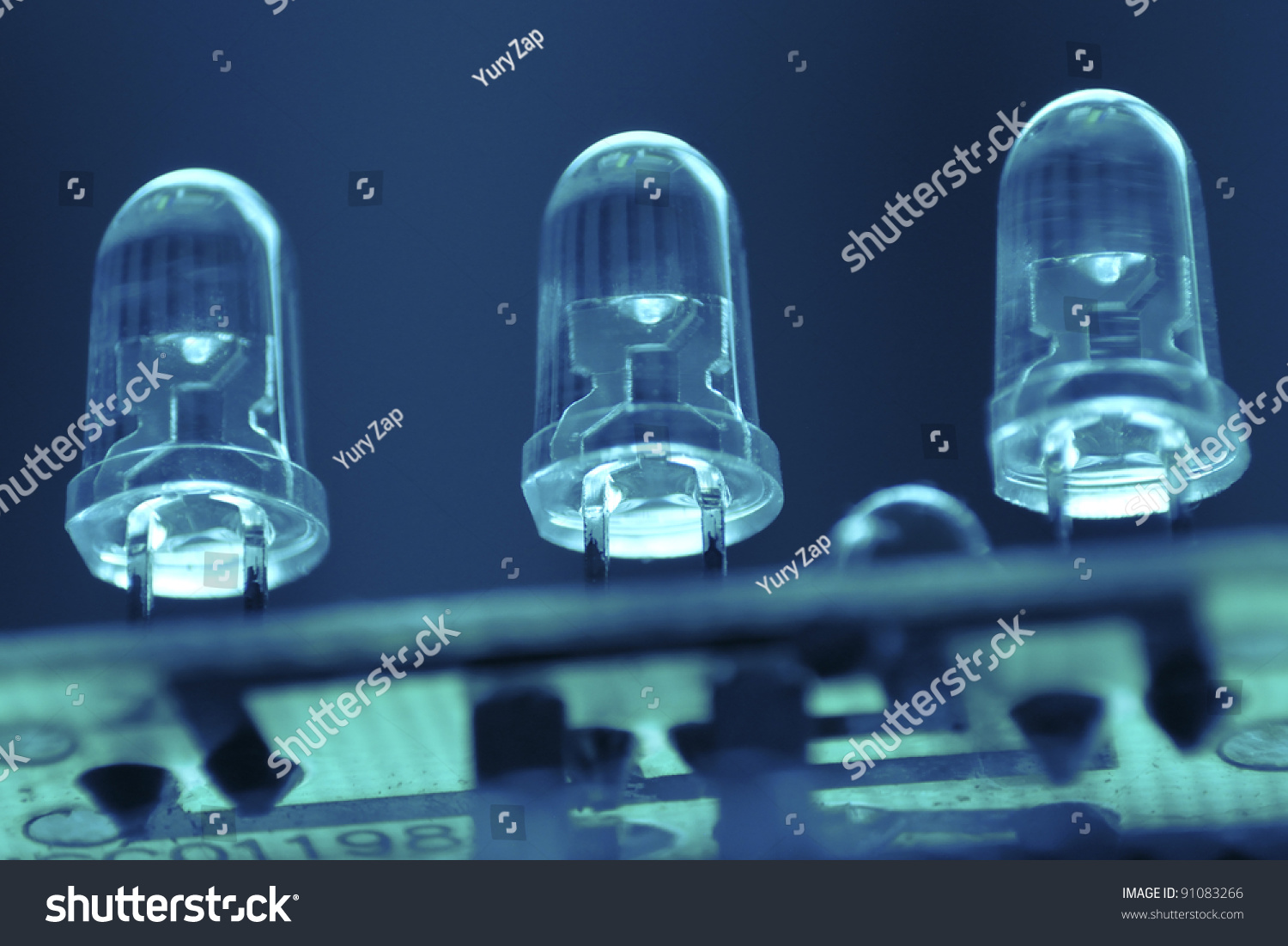 Three LED (light-emitting diode) on the circuit board; focus on diodes #91083266