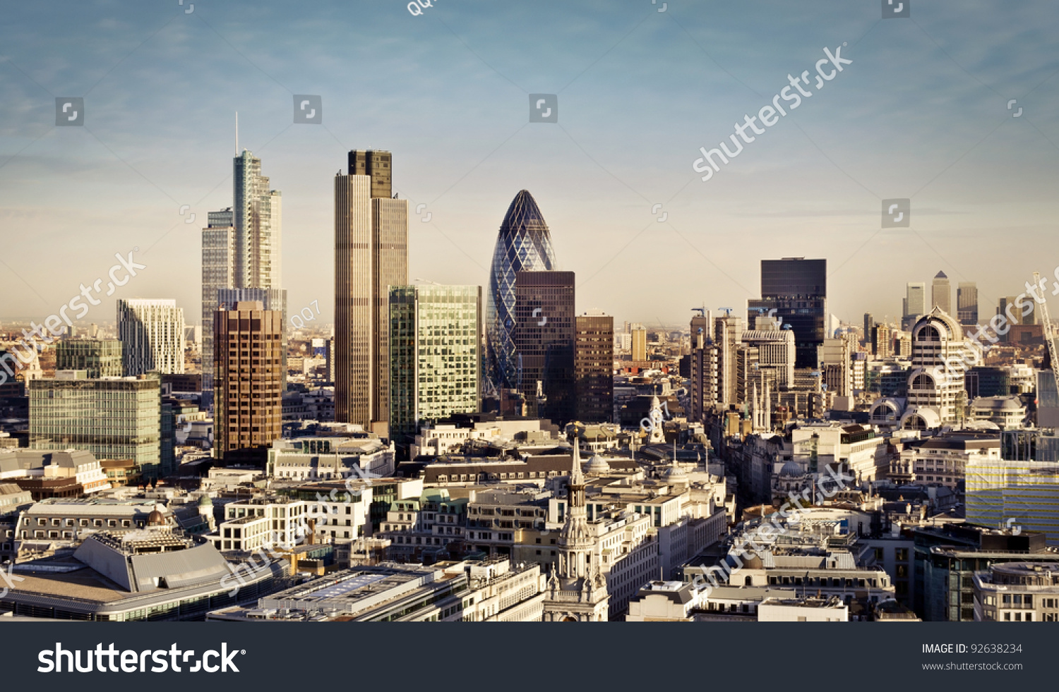 City of London one of the leading centers of global finance and Canary Wharf at the background. #92638234